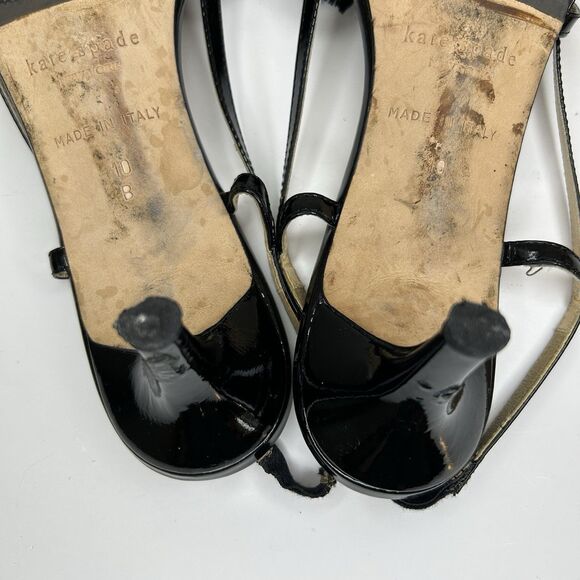 Kate Spade Kitten Heel Slingback Sandals Black Patent Flower Burst Womens Sz 10 - Picture 7 of 11